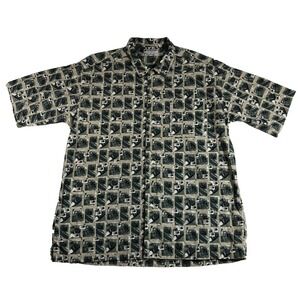 Columbia Shirt Men's Plus Size XXL 2XL Tan Green White Short Sleeve Fish Print